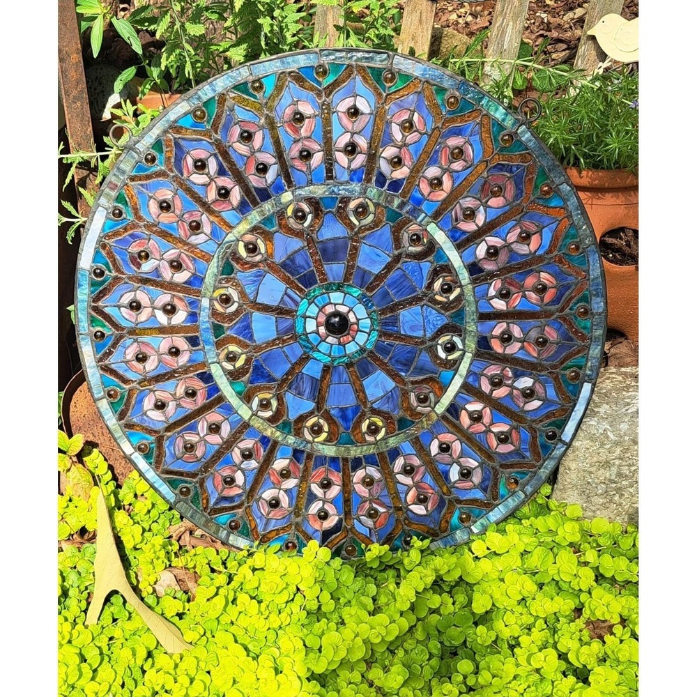 20" Tiffany Style Stained Glass Hanging Sun Catcher - Picture 7 of 12